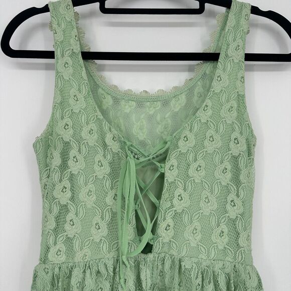 Vintage City Triangles Y2K Dress Juniors Size 3 Green Lace-Up Back Fairy Whimsy - Picture 7 of 9